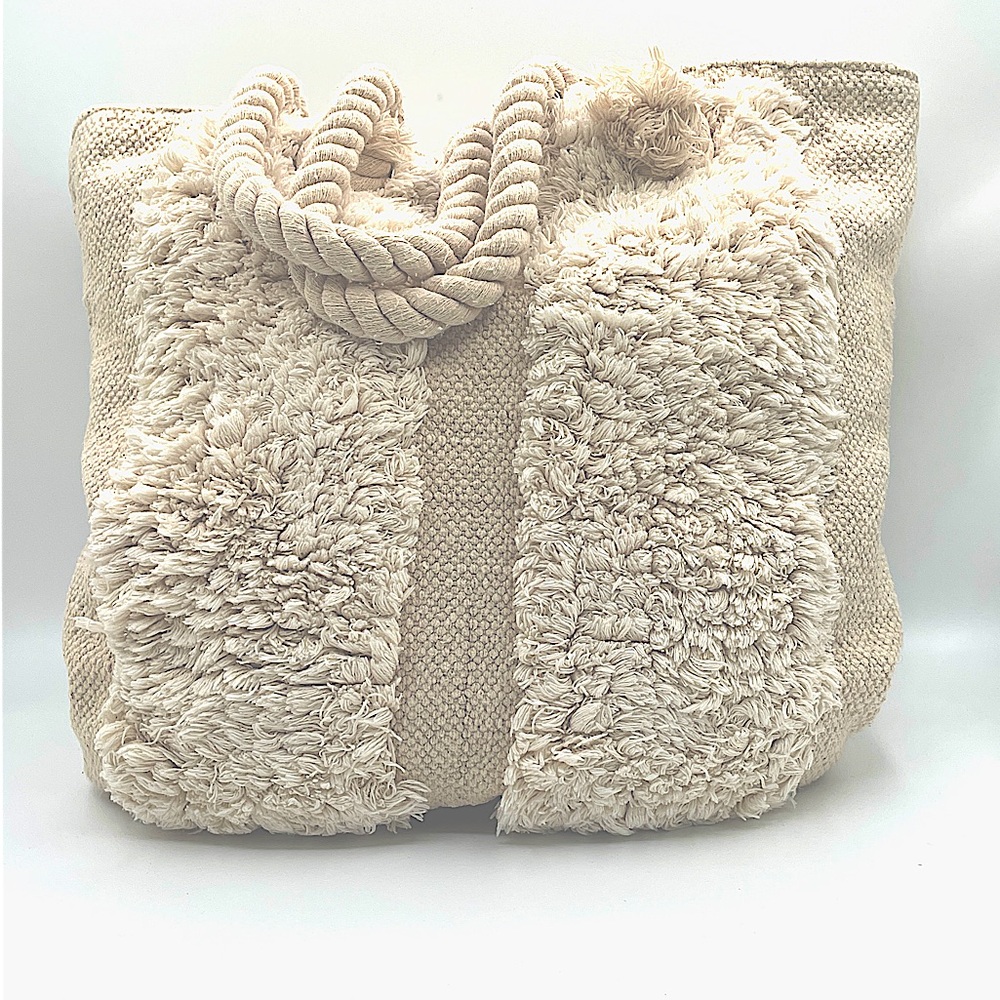 Cream Textured Tote Bag